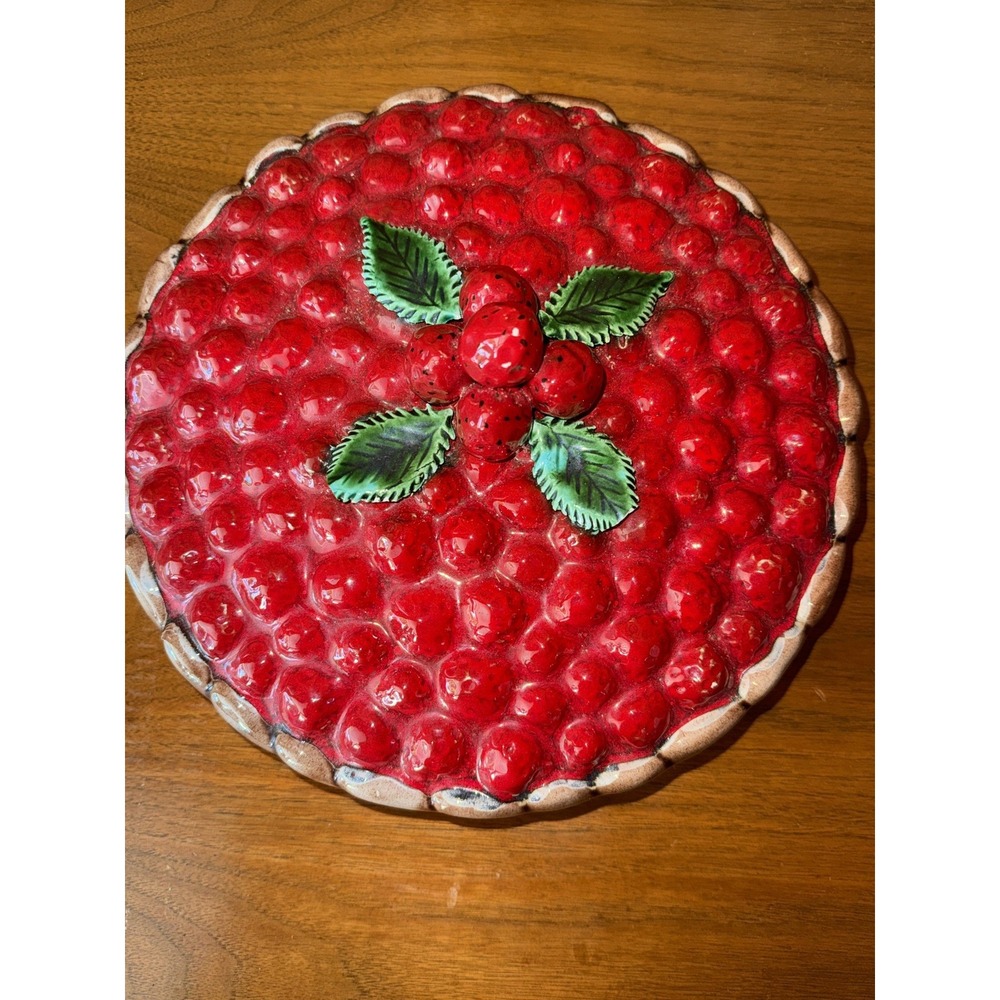 Over and Back Inc Vintage Strawberry Pie Dish Saver Ceramic Portugal MT488